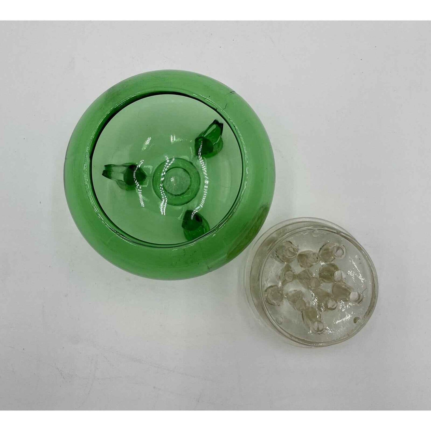 VIKING GLASS VASE FLOWERLITE FLOWER FROG NILE GREEN 1960's (D1)