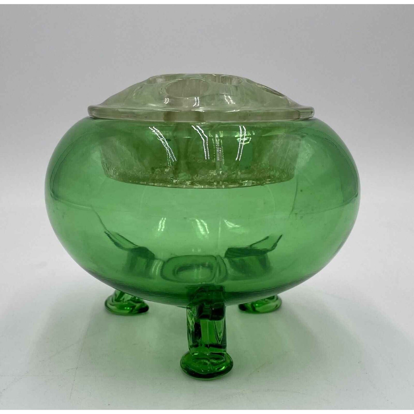 VIKING GLASS VASE FLOWERLITE FLOWER FROG NILE GREEN 1960's (D1)