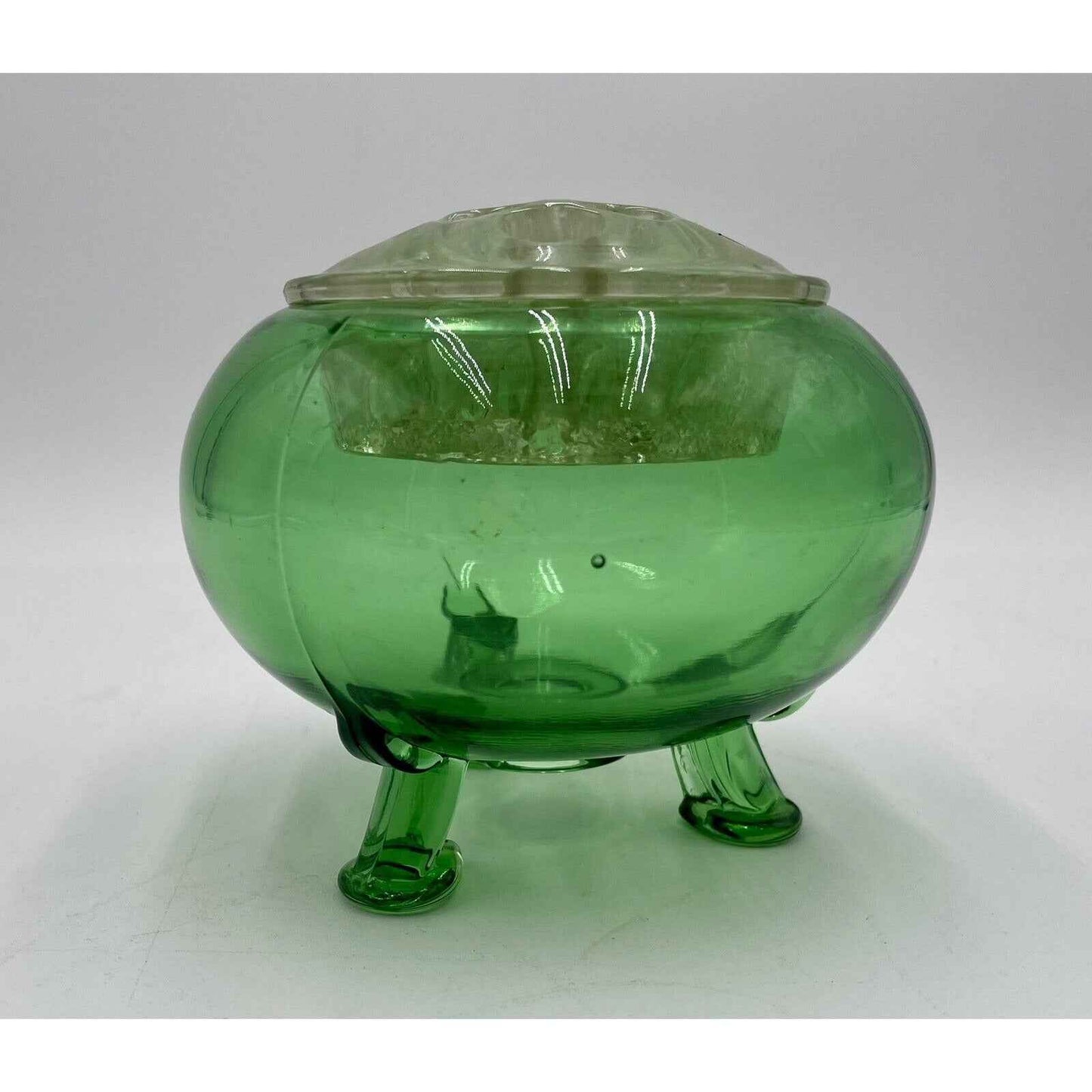 VIKING GLASS VASE FLOWERLITE FLOWER FROG NILE GREEN 1960's (D1)