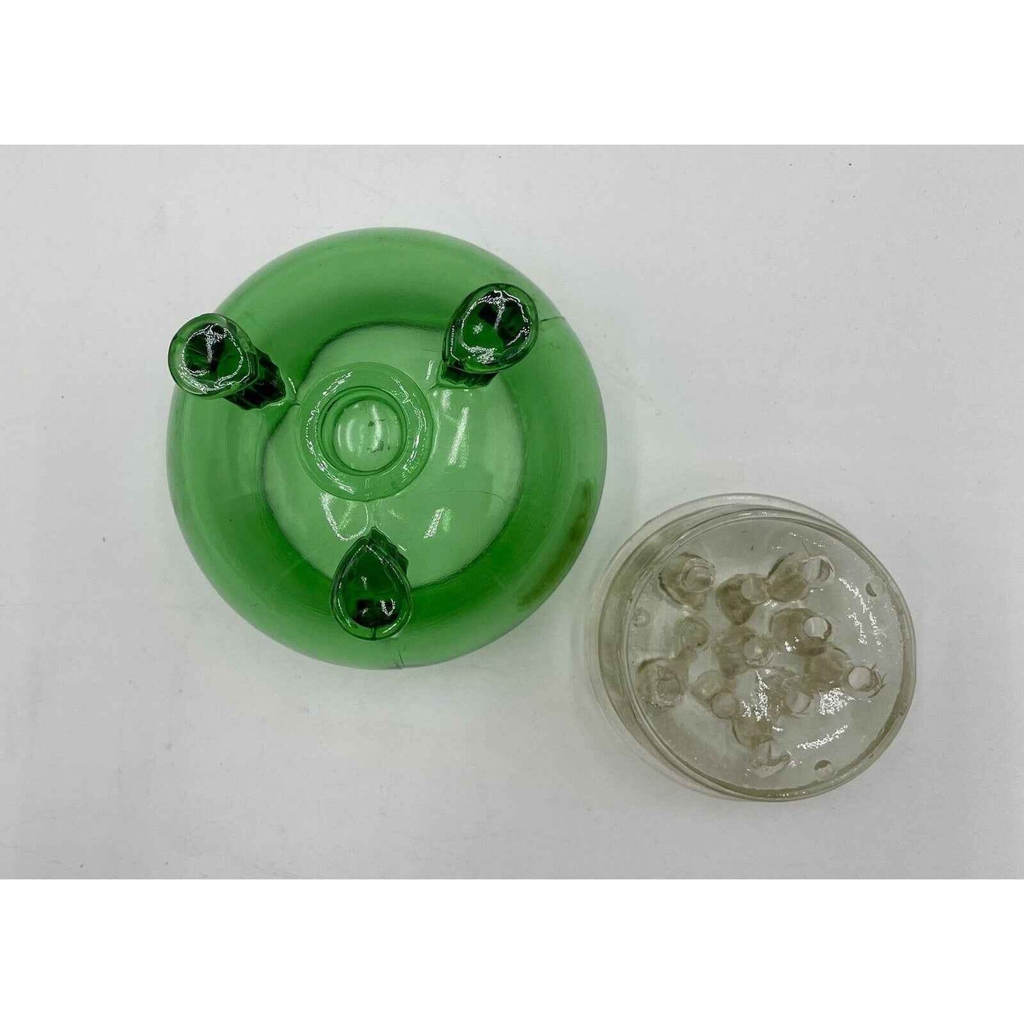 VIKING GLASS VASE FLOWERLITE FLOWER FROG NILE GREEN 1960's (D1)