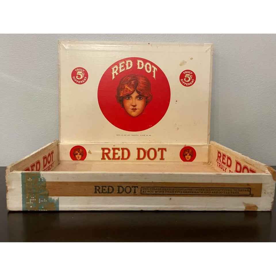 Vintage Truly Different 5 Cents Red Dot Wood Box (C2)