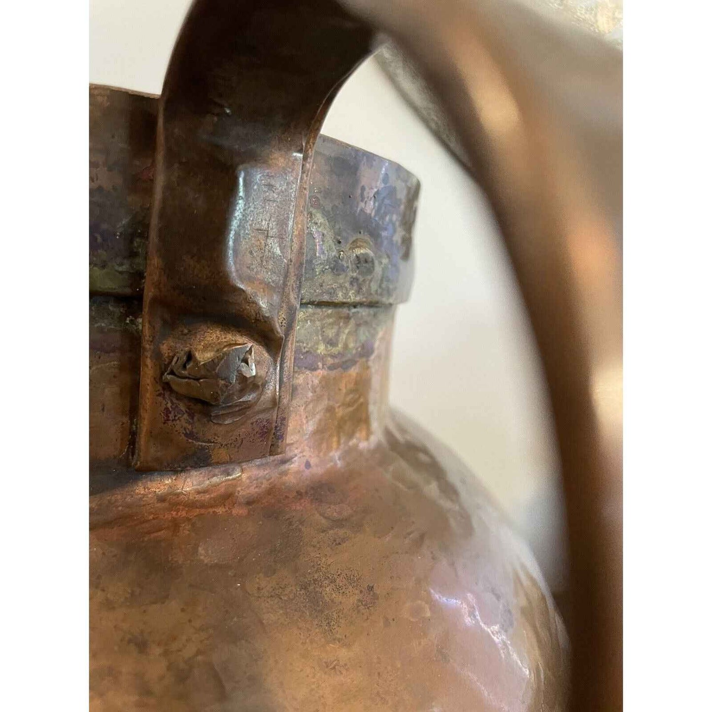 Antique Handmade Two Handled Copper Pot Vase 13" Tall (D3)