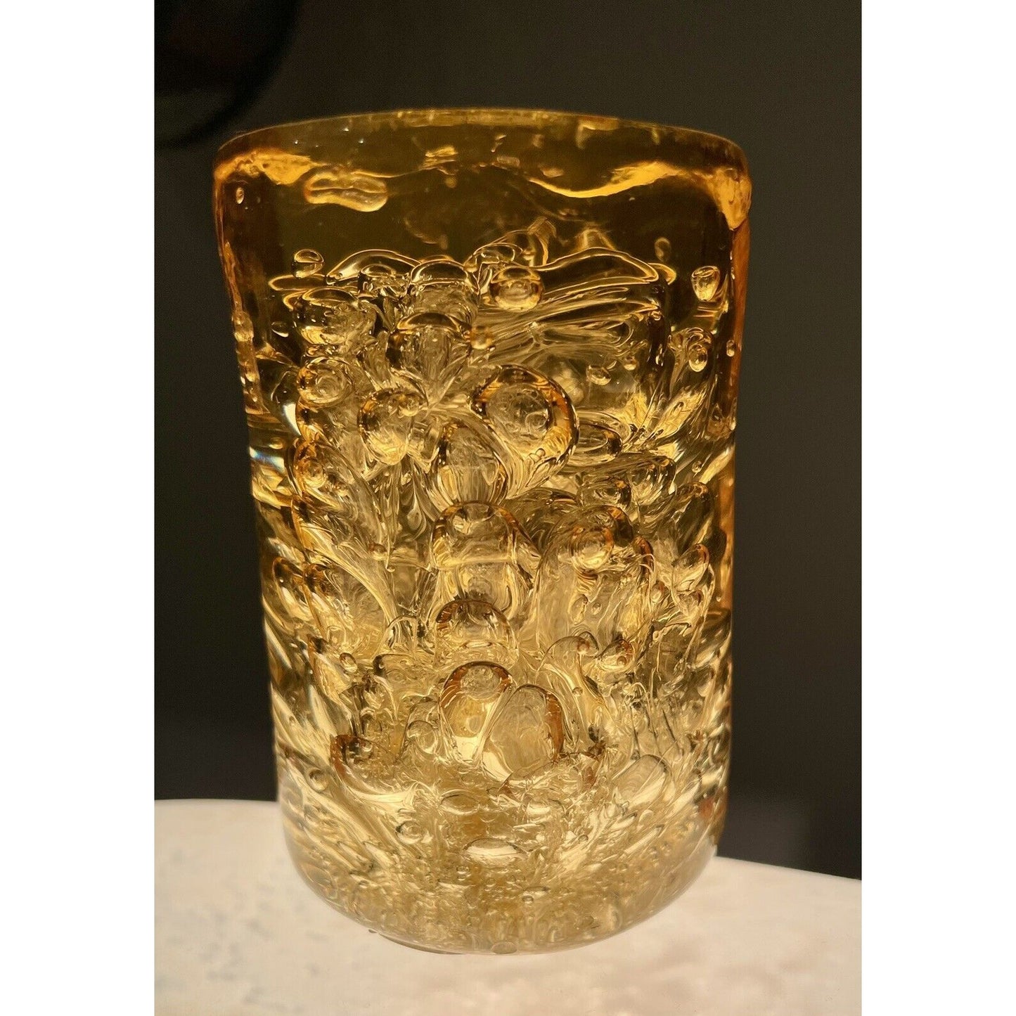 Vintage Amber Bubble Art 3" Pillar (D1) - Vintosh Vintage
