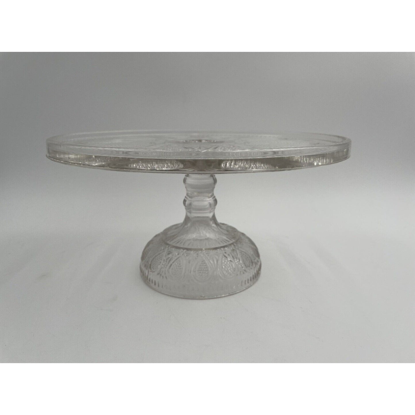 Rare EAPG Antique Pressed Clear Glass Cake Stand Dotted Loop Pattern (C1) - Vintosh Vintage