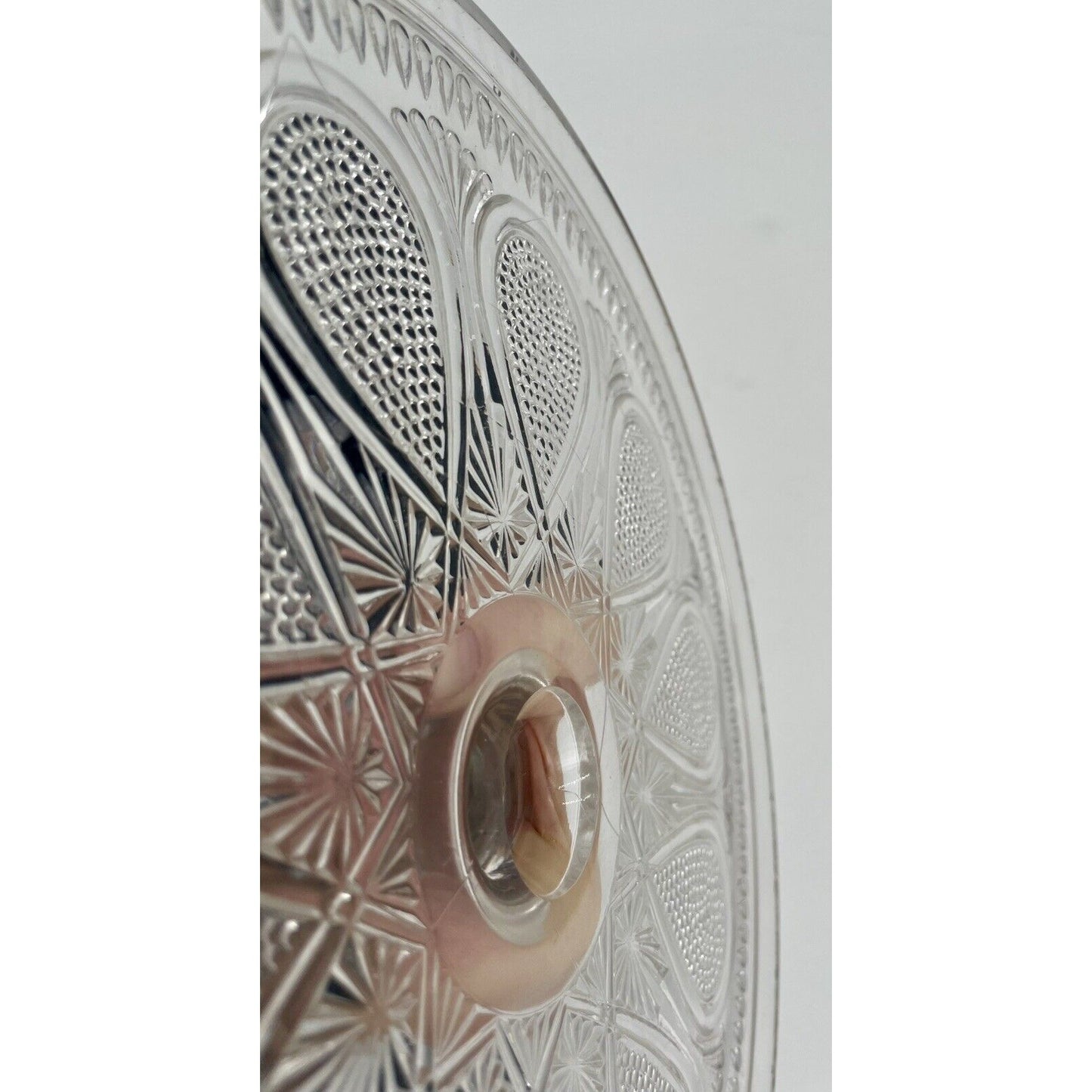 Rare EAPG Antique Pressed Clear Glass Cake Stand Dotted Loop Pattern (C1) - Vintosh Vintage