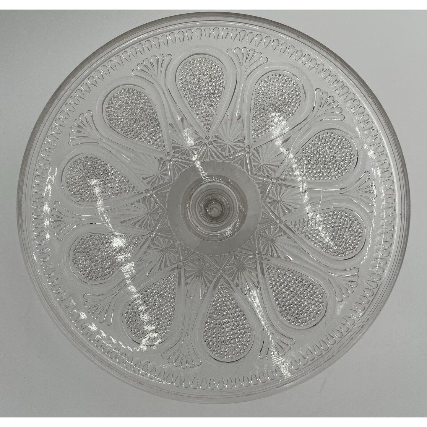 Rare EAPG Antique Pressed Clear Glass Cake Stand Dotted Loop Pattern (C1) - Vintosh Vintage