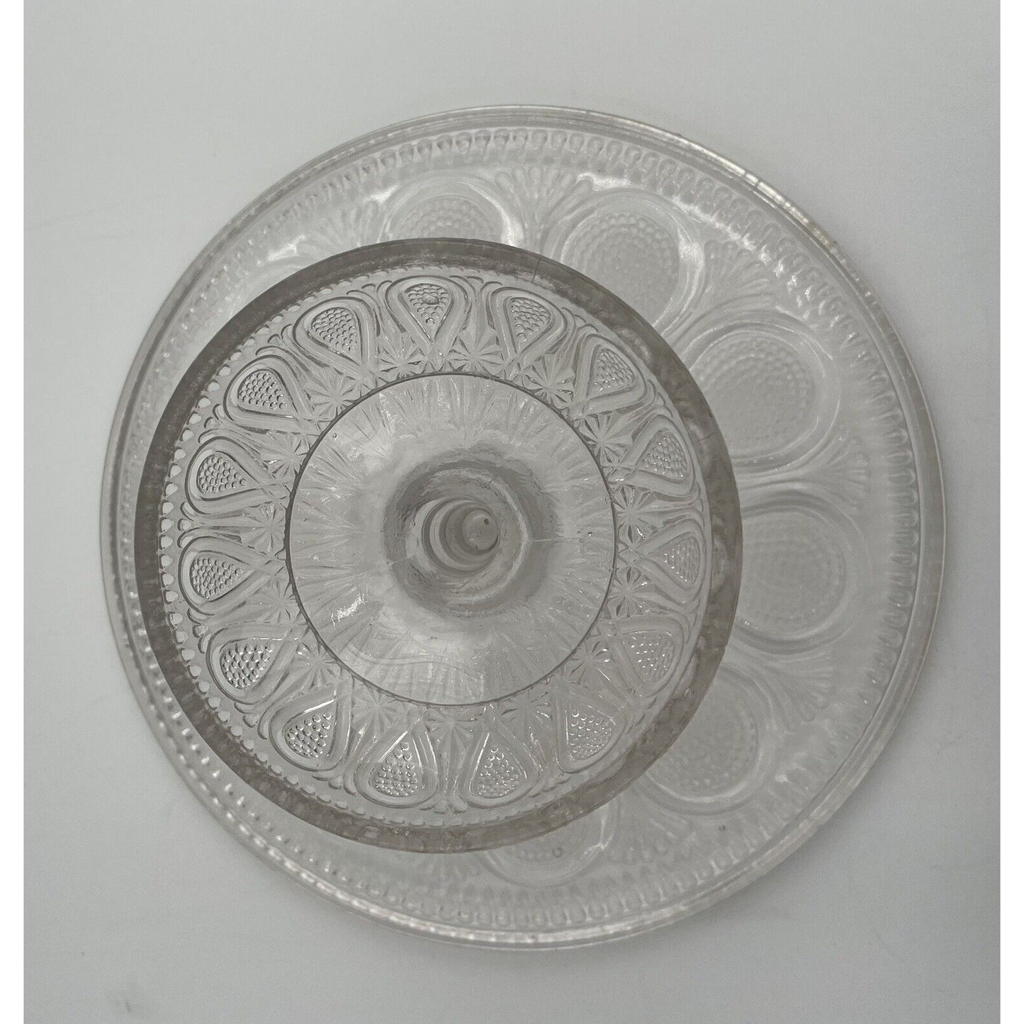 Rare EAPG Antique Pressed Clear Glass Cake Stand Dotted Loop Pattern (C1) - Vintosh Vintage