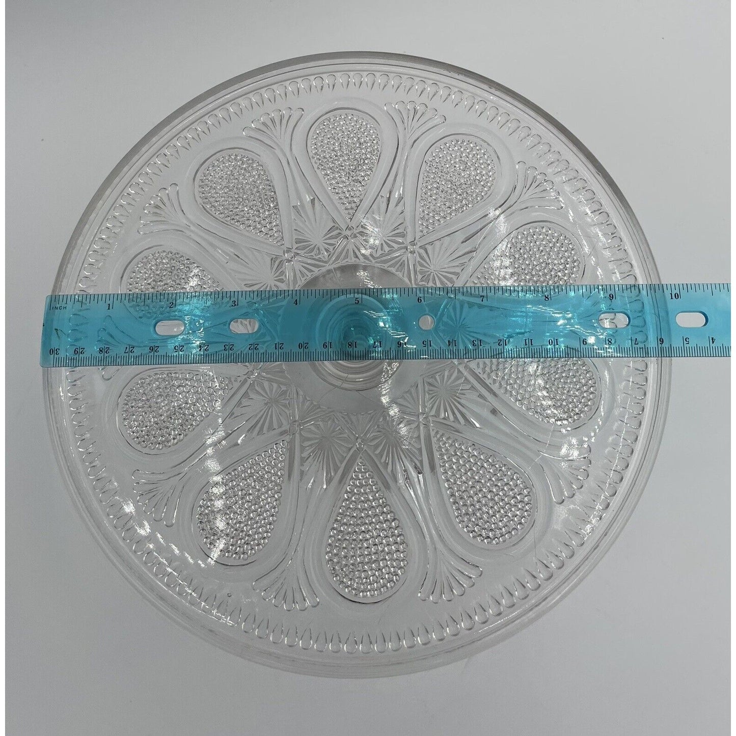 Rare EAPG Antique Pressed Clear Glass Cake Stand Dotted Loop Pattern (C1) - Vintosh Vintage