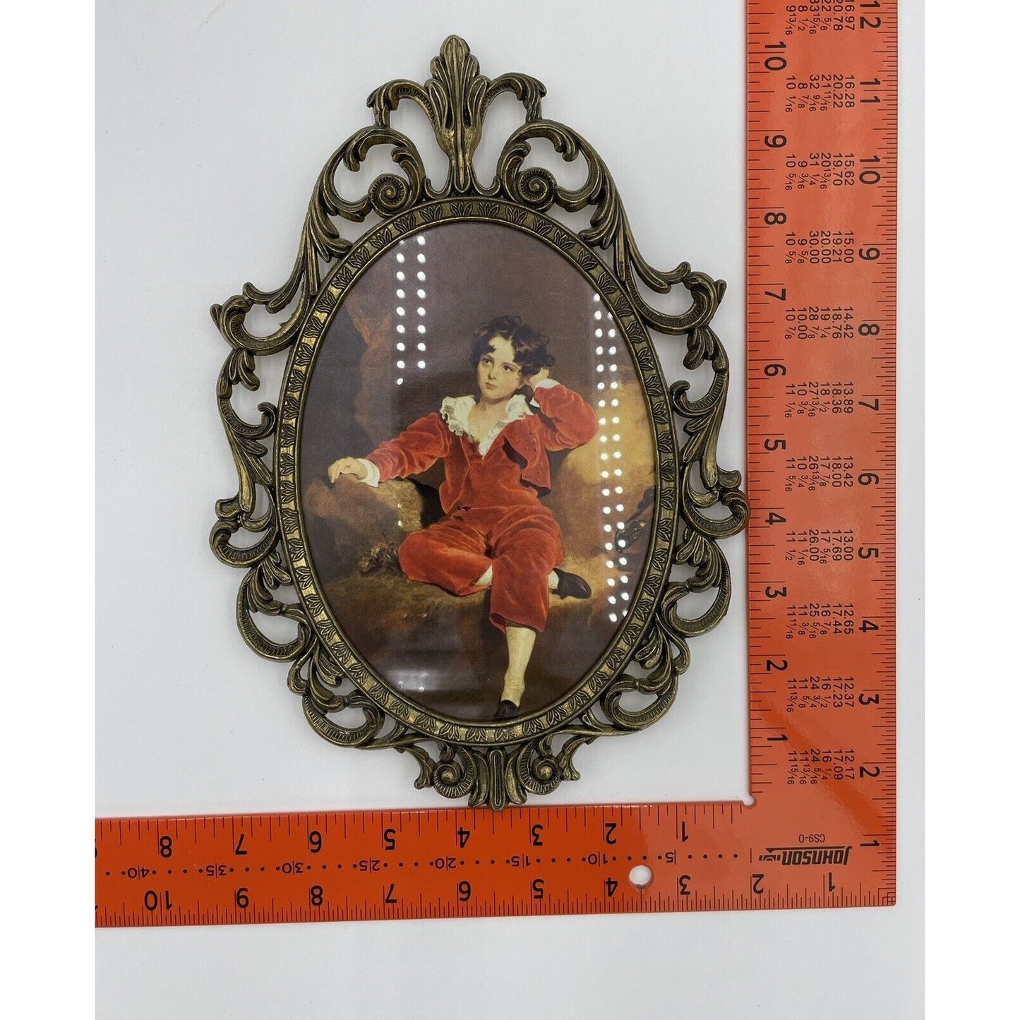 VTG Thomas Lawrence Red Boy Master Lambton Oval Ornate Italian Brass Frame (C4) - Vintosh Vintage