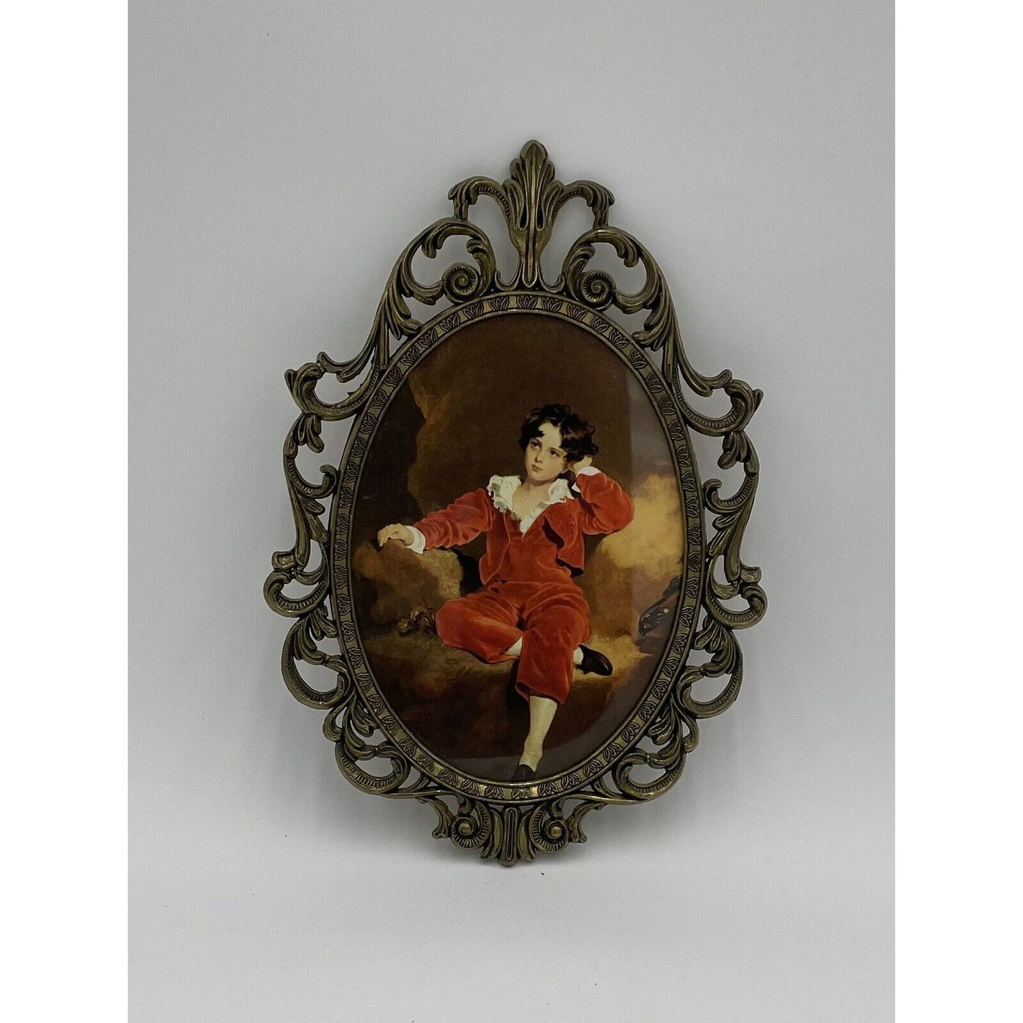 VTG Thomas Lawrence Red Boy Master Lambton Oval Ornate Italian Brass Frame (C4) - Vintosh Vintage