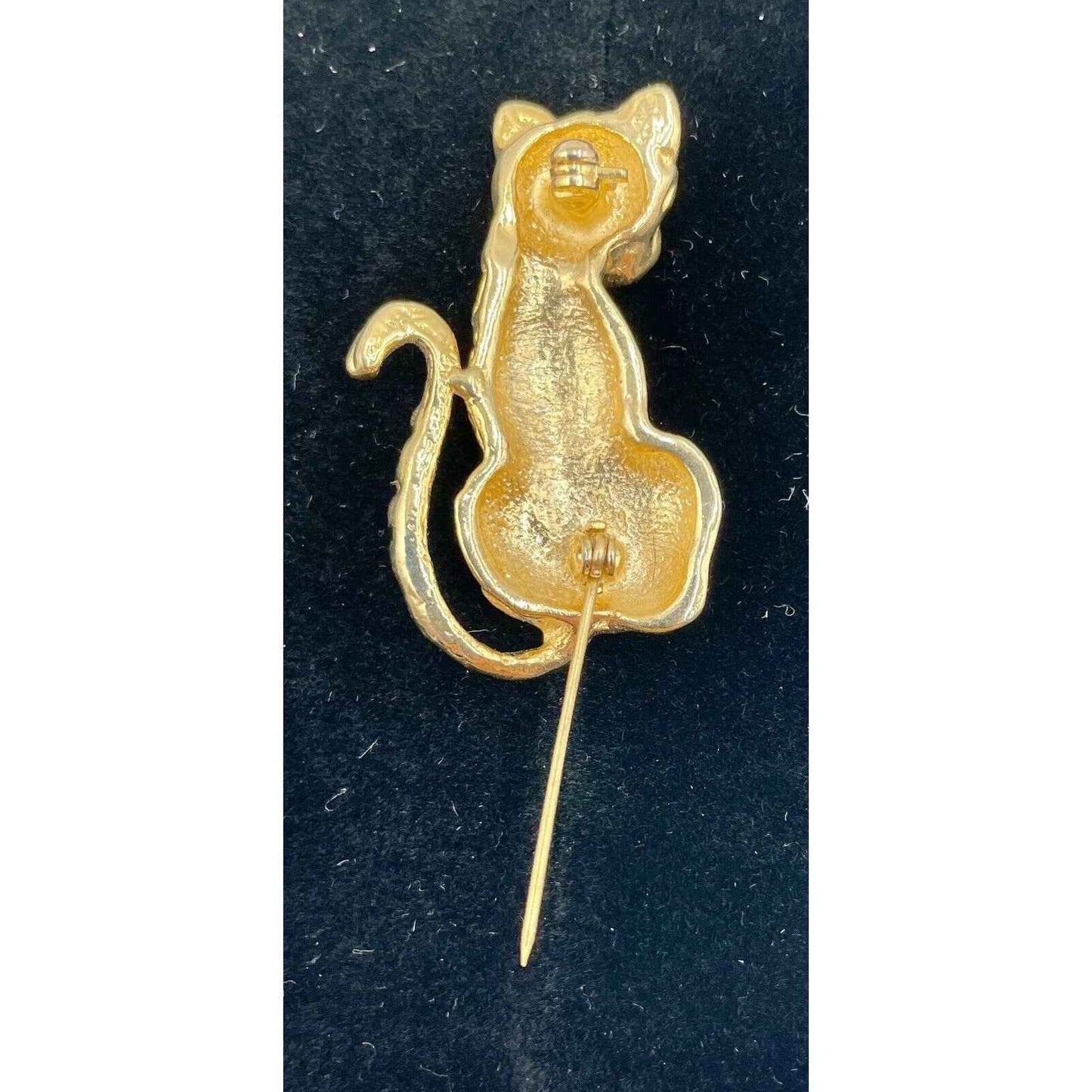 Vintage Cheetah Gold Tone & Rhinestone Brooch Pin (A1)