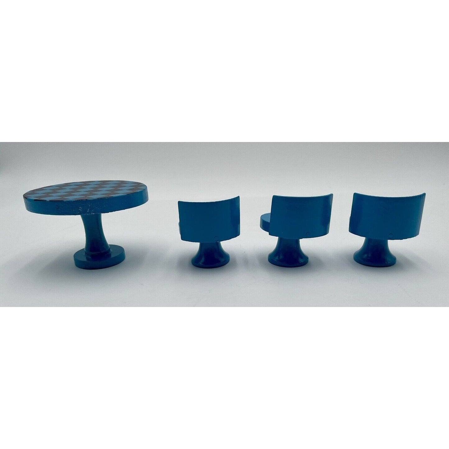 1970's Dollhouse Round Wooden Checkered Table & Chairs w/Painted Accents (C8) - Vintosh Vintage