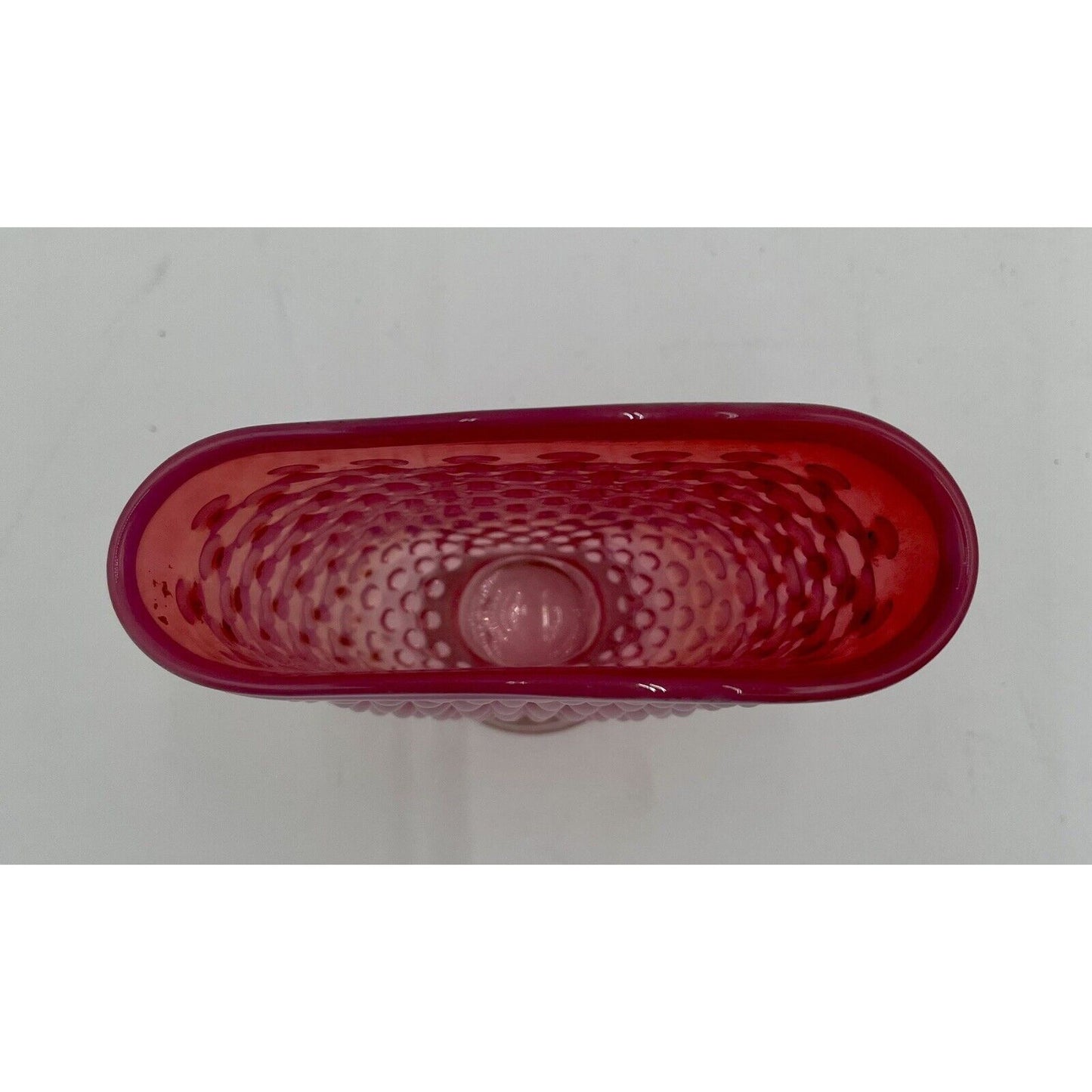 Small Vintage Fenton Glass Cranberry Hobnail Overlay Fan Vase (C8) - Vintosh Vintage