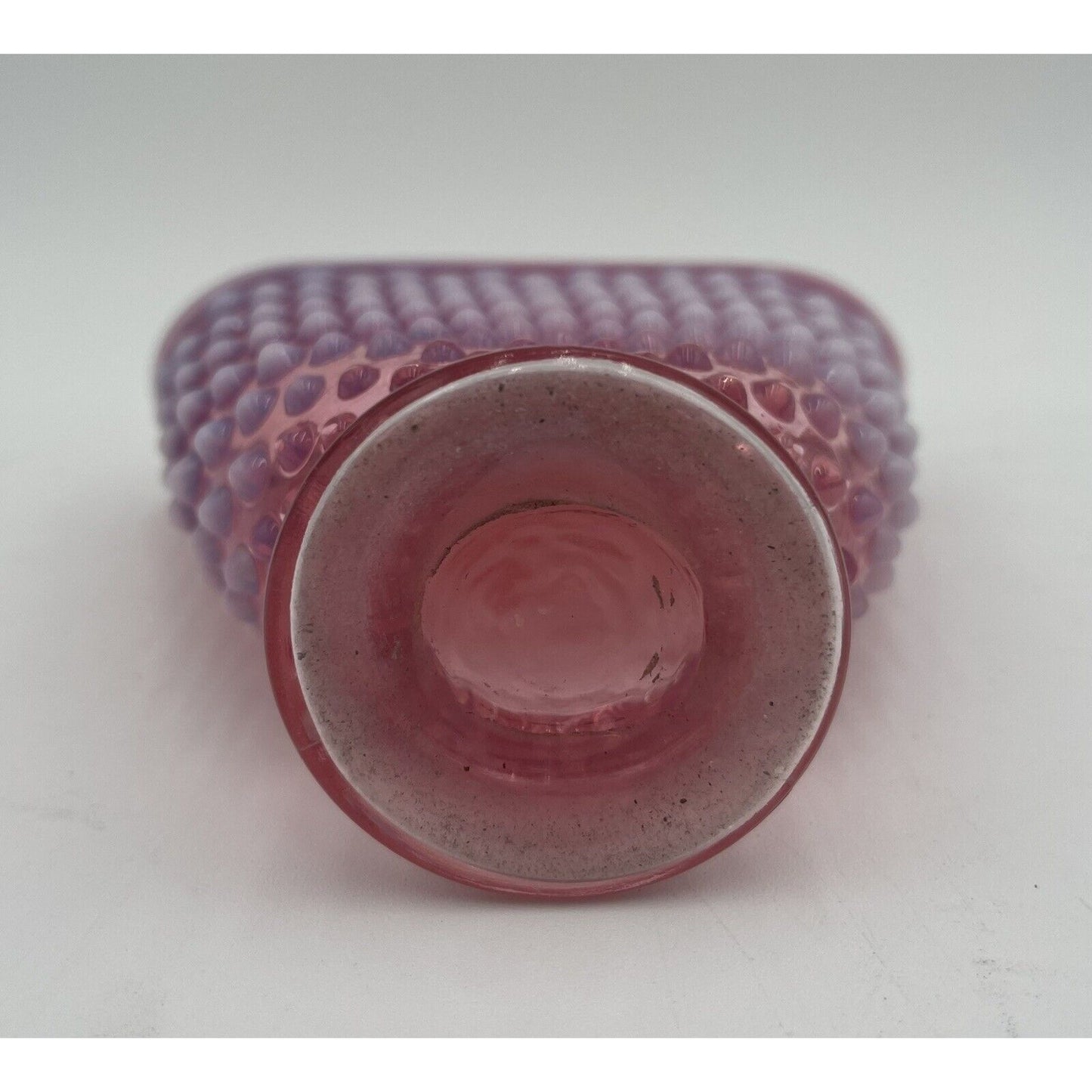 Small Vintage Fenton Glass Cranberry Hobnail Overlay Fan Vase (C8) - Vintosh Vintage