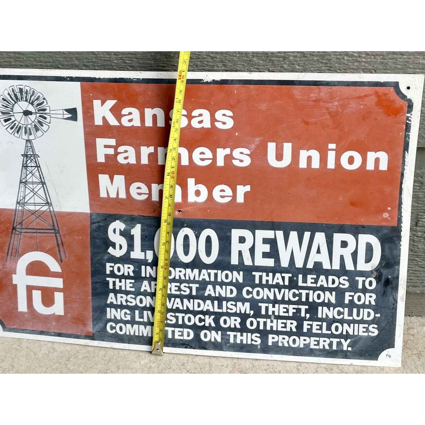 Vintage Original Kansas Farmers Union Member $1000 Reward Sign