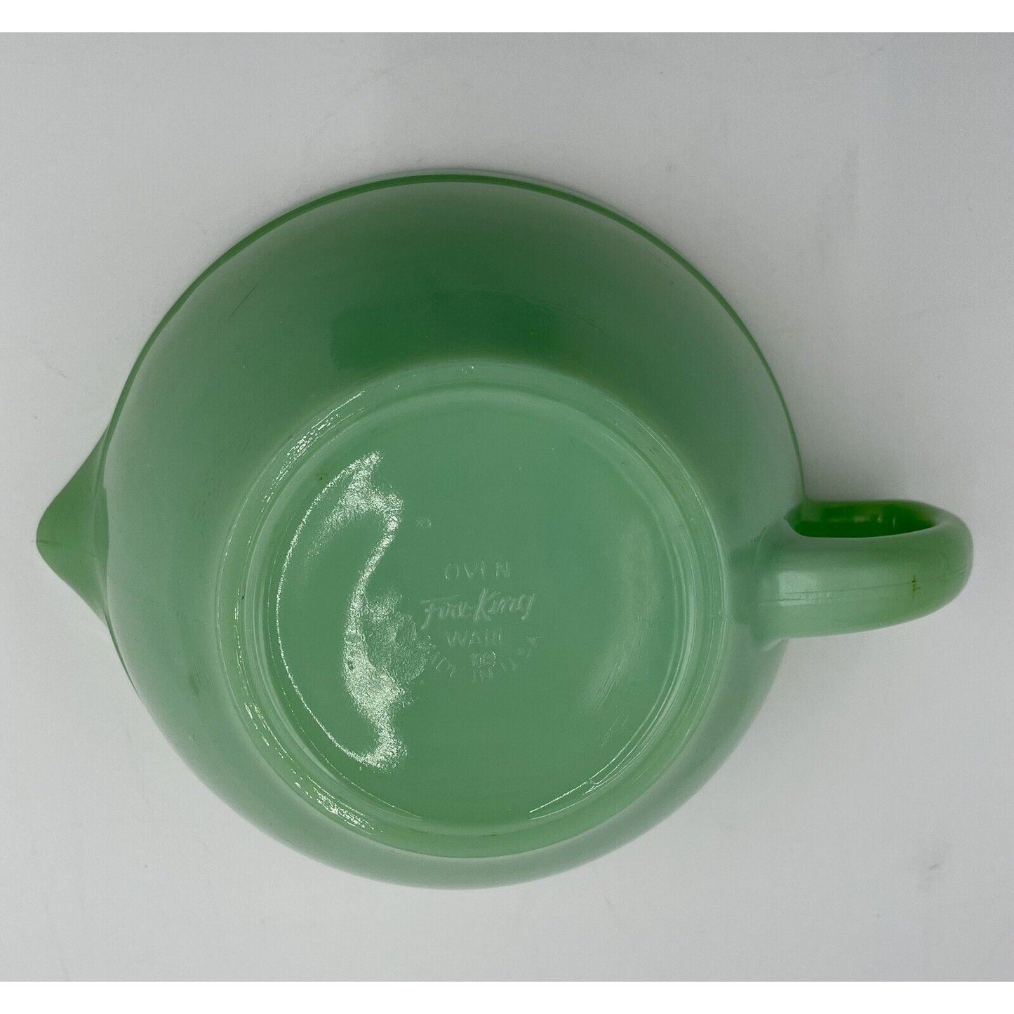 1950s Fire King Jadeite Green Glass Banded Batter Mixing Bowl Spout & Handle C1 - Vintosh Vintage