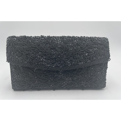 1960s Sharonee Black Beaded & Sequin Clutch Evening Handbag - Hong Kong (A5) - Vintosh Vintage