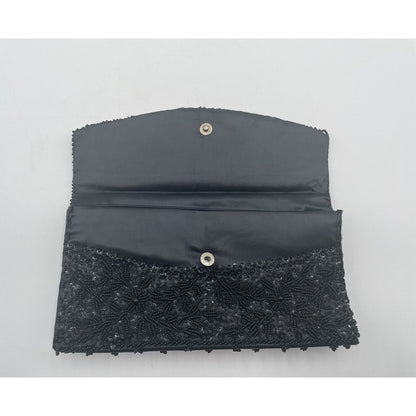 1960s Sharonee Black Beaded & Sequin Clutch Evening Handbag - Hong Kong (A5) - Vintosh Vintage