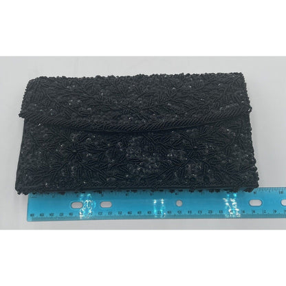 1960s Sharonee Black Beaded & Sequin Clutch Evening Handbag - Hong Kong (A5) - Vintosh Vintage