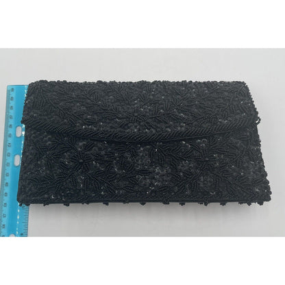 1960s Sharonee Black Beaded & Sequin Clutch Evening Handbag - Hong Kong (A5) - Vintosh Vintage