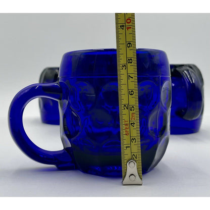 Vintage Lot of 5 New Martinsville #24 Beer Mug - Cobalt Blue Thumbprint Mug (D6) - Vintosh Vintage