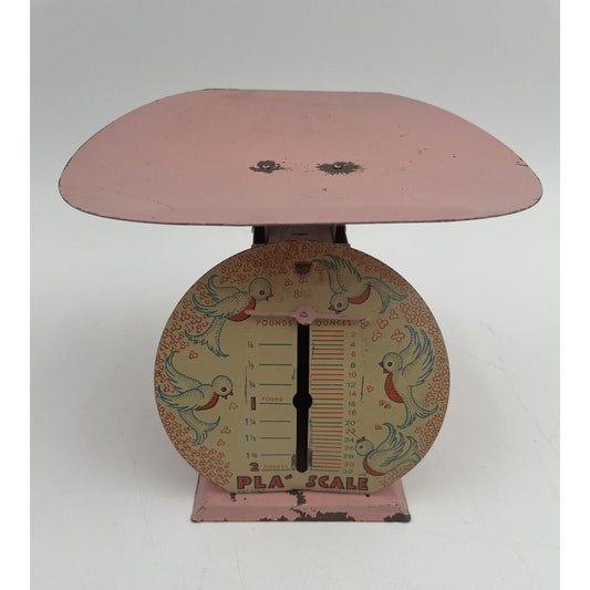 1950s Pla-Scale Pink Metal Toy Scale w/ Blue Birds (D8) - Vintosh Vintage
