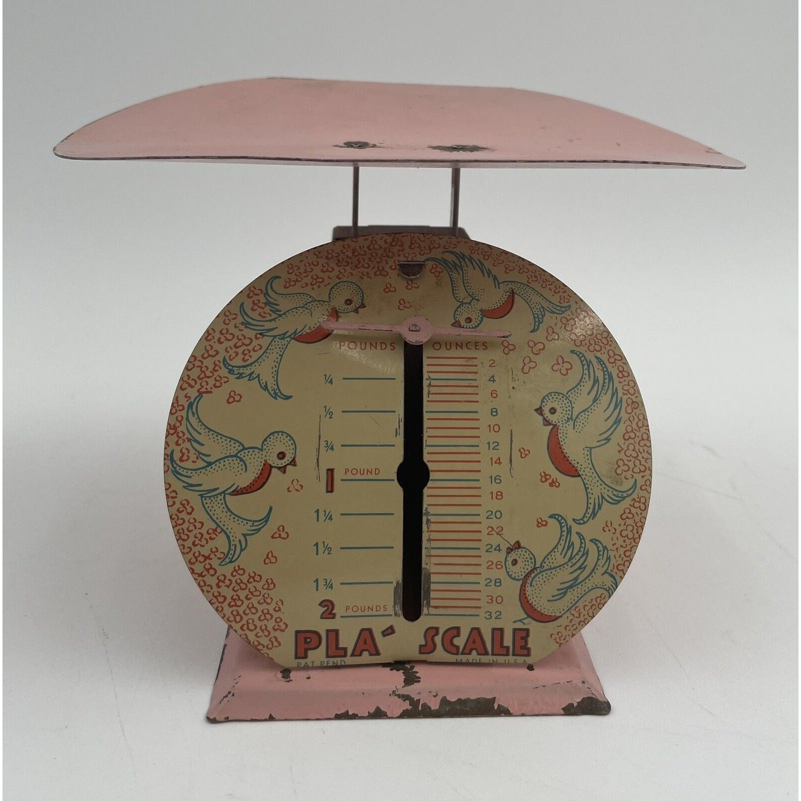 1950s Pla-Scale Pink Metal Toy Scale w/ Blue Birds (D8) - Vintosh Vintage
