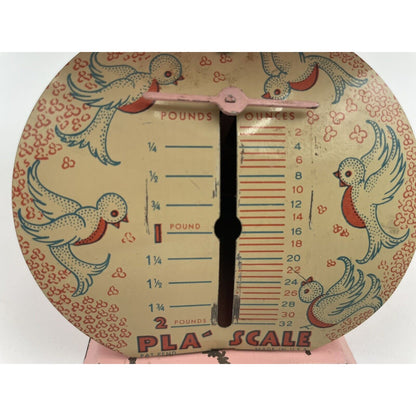 1950s Pla-Scale Pink Metal Toy Scale w/ Blue Birds (D8) - Vintosh Vintage