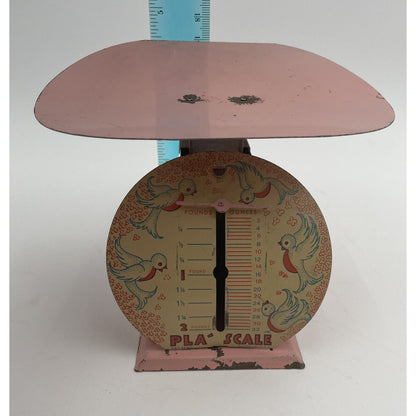 1950s Pla-Scale Pink Metal Toy Scale w/ Blue Birds (D8) - Vintosh Vintage