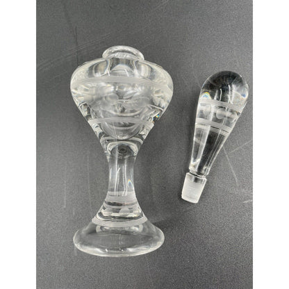 Vintage Clear Etched Glass w/ Frosted Dots Stripes Flowers Perfume Bottle (C6) - Vintosh Vintage
