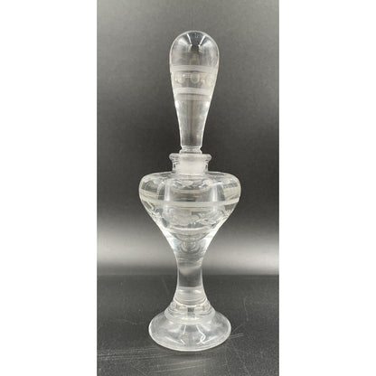 Vintage Clear Etched Glass w/ Frosted Dots Stripes Flowers Perfume Bottle (C6) - Vintosh Vintage