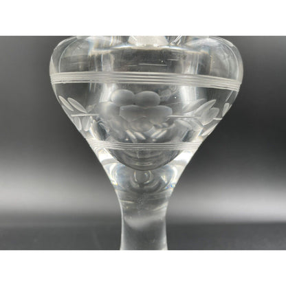 Vintage Clear Etched Glass w/ Frosted Dots Stripes Flowers Perfume Bottle (C6) - Vintosh Vintage