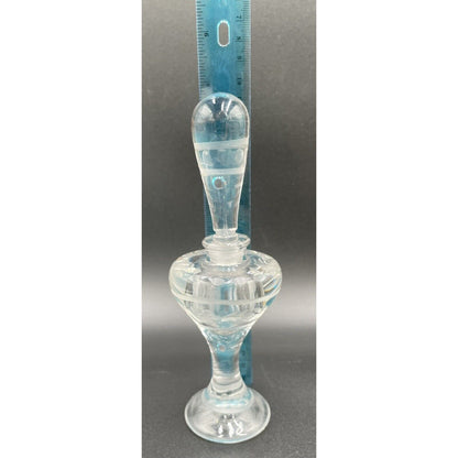 Vintage Clear Etched Glass w/ Frosted Dots Stripes Flowers Perfume Bottle (C6) - Vintosh Vintage