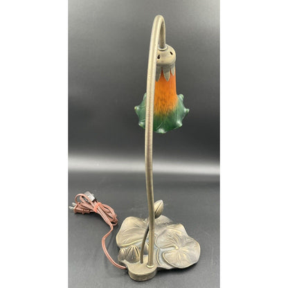 Amber & Green Glass Flower Shade Goose Neck Lily Pad Base Lamp (D1) - Vintosh Vintage