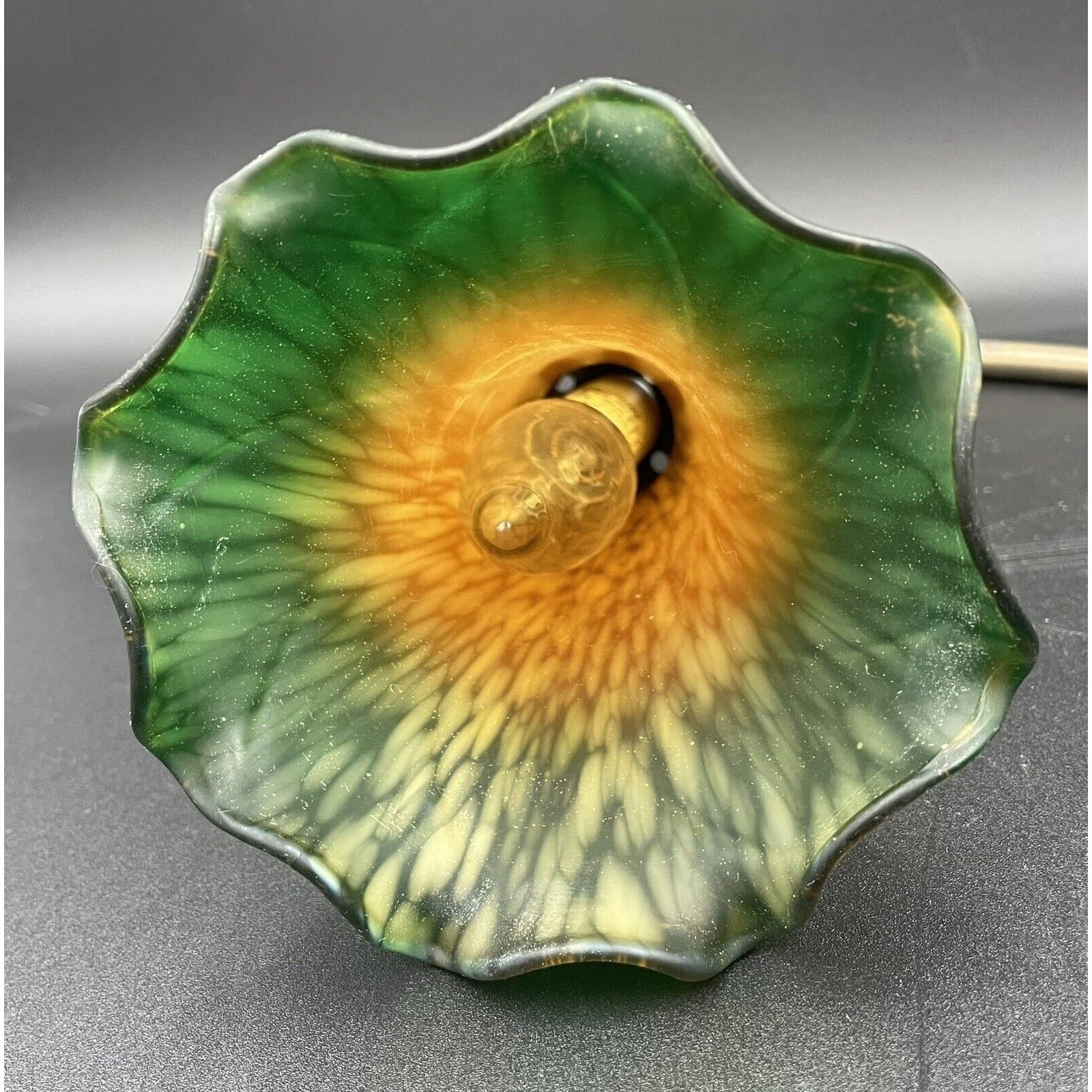 Amber & Green Glass Flower Shade Goose Neck Lily Pad Base Lamp (D1) - Vintosh Vintage