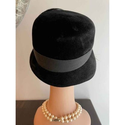 Black Velvet Hat w/ Feather - Size Medium