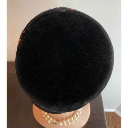 Black Velvet Hat w/ Feather - Size Medium