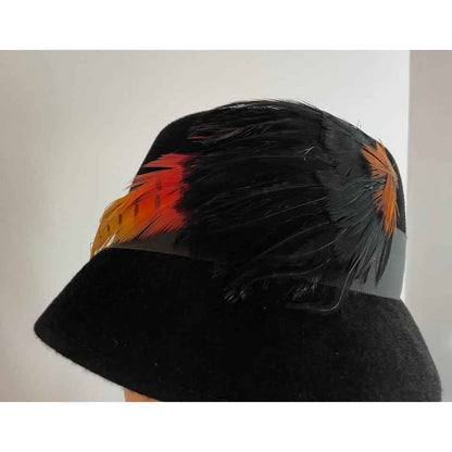 Black Velvet Hat w/ Feather - Size Medium