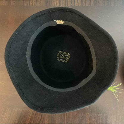 Black Velvet Hat w/ Feather - Size Medium