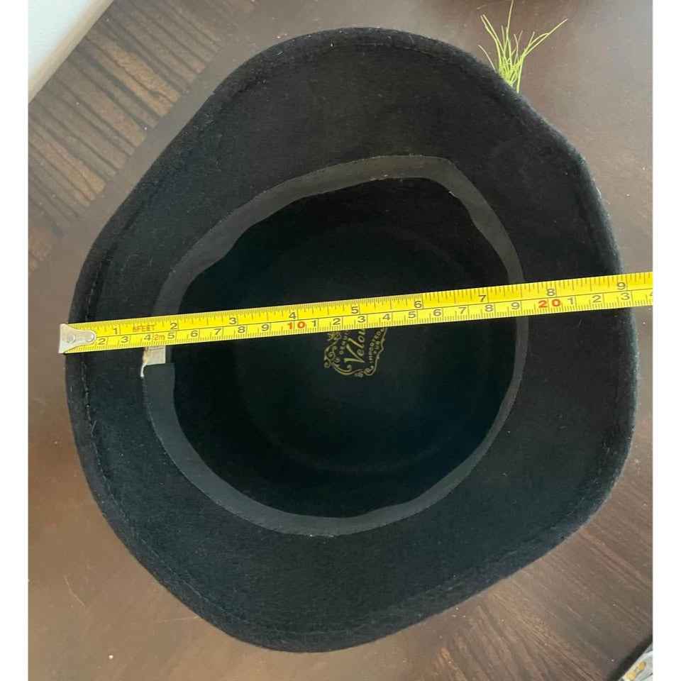Black Velvet Hat w/ Feather - Size Medium