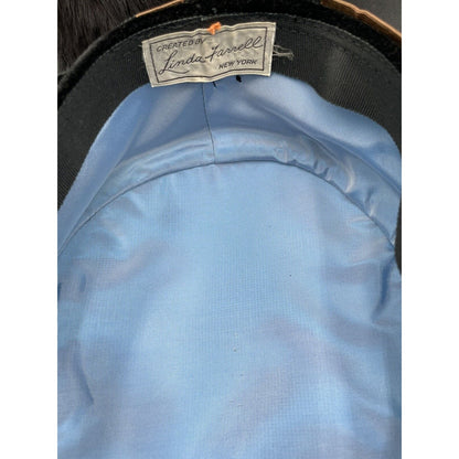 1950s Pill Box Black Velour Hat Brown & Black Checker Ribbon Trim-Linda Farrell - Vintosh Vintage