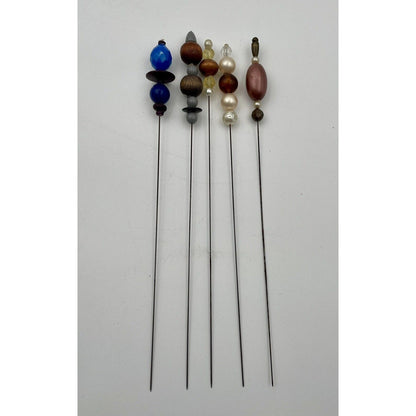 Vintage Five Glass & Wood Bead Hair Pins - Vintosh Vintage