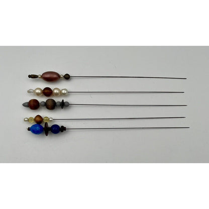 Vintage Five Glass & Wood Bead Hair Pins - Vintosh Vintage