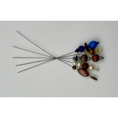 Vintage Five Glass & Wood Bead Hair Pins - Vintosh Vintage