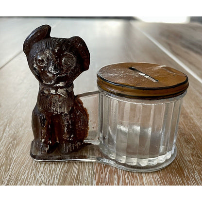 Antique L E Smith Co. GLASS Dog & Barrel Coin Bank (B4) - Vintosh Vintage