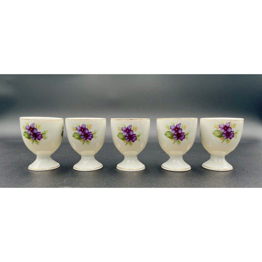 Lot of 5 Vintage Porcelain Violet Cordials/Egg Cups with Gold Trim -Japan (D6) - Vintosh Vintage