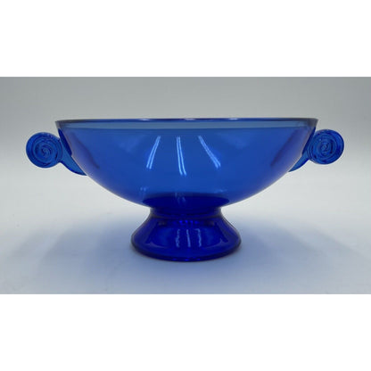 Vintage LE Smith Cobalt Blue Footed w Scroll Handles Candy Bowl (D6) - Vintosh Vintage