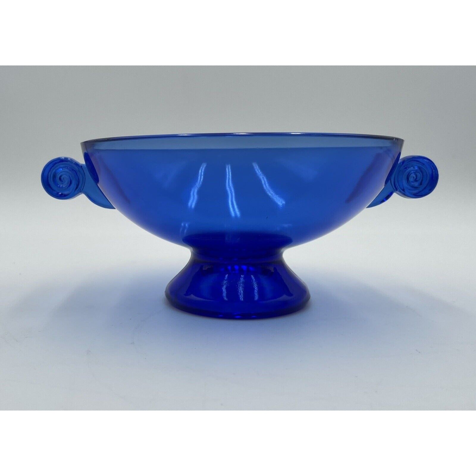 Vintage LE Smith Cobalt Blue Footed w Scroll Handles Candy Bowl (D6) - Vintosh Vintage