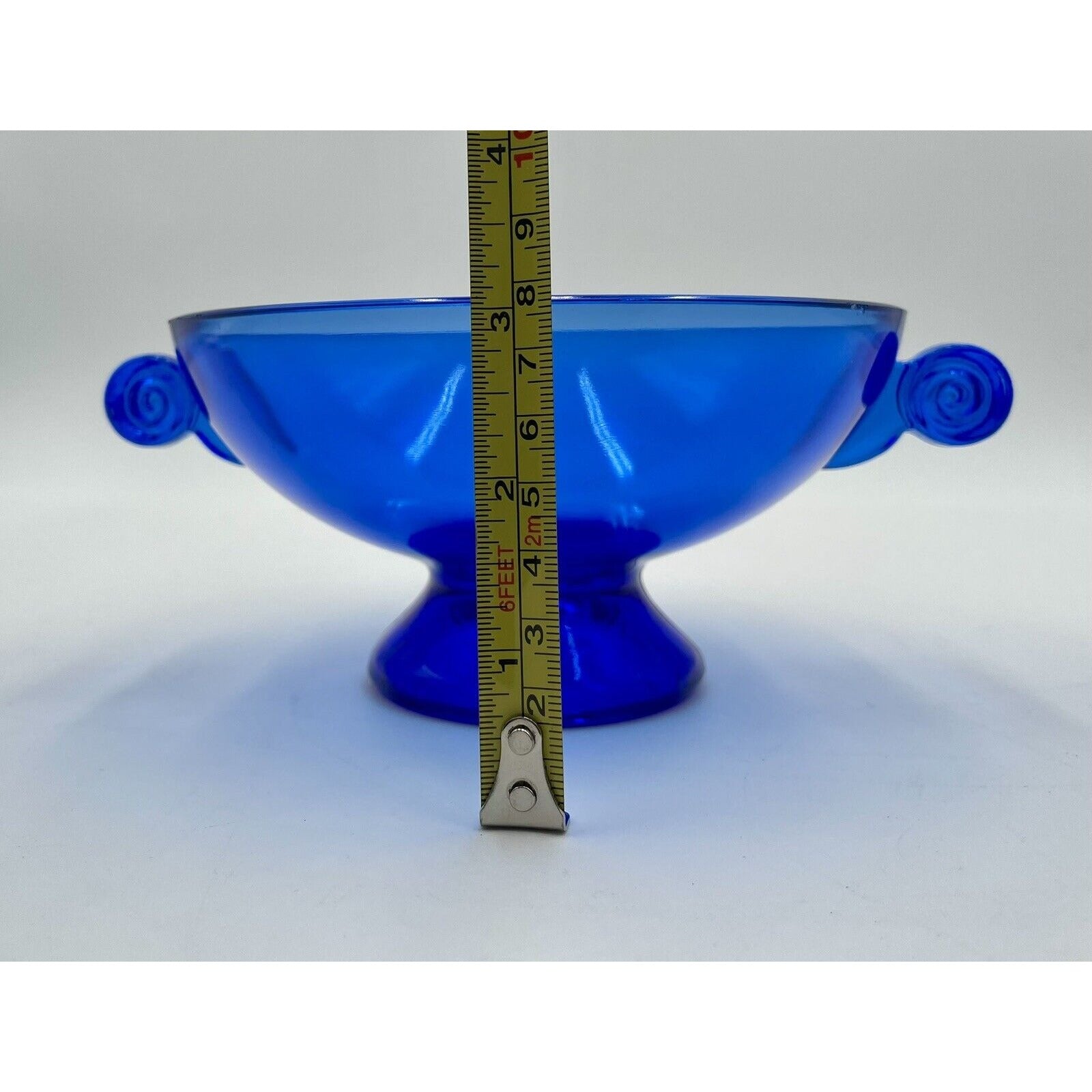 Vintage LE Smith Cobalt Blue Footed w Scroll Handles Candy Bowl (D6) - Vintosh Vintage