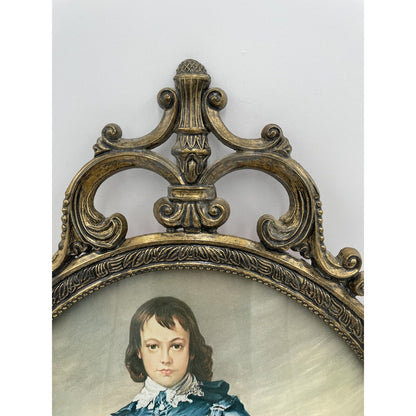 Blue Boy Gainsborough Baroque  Ornate Oval Brass Frame 17"x12" ConvexGlass Italy - Vintosh Vintage